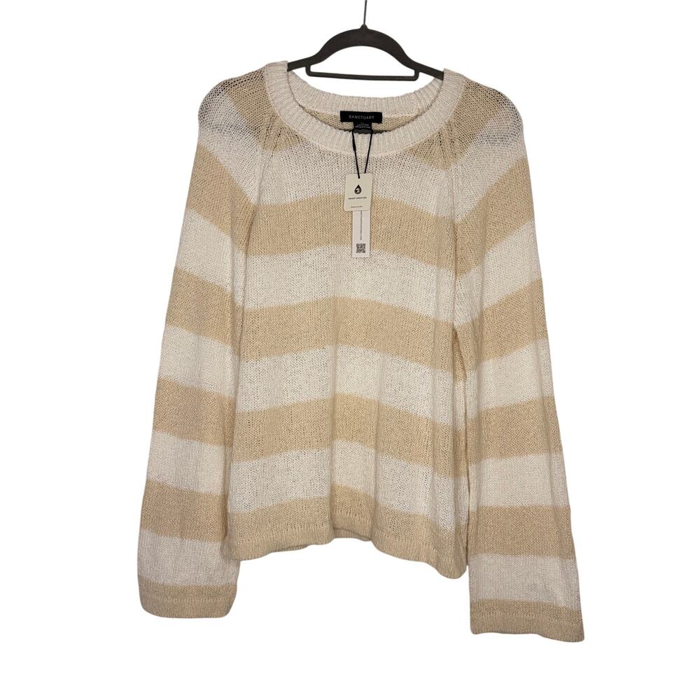 Sanctuary NWT Stripe Open Knit Sweater XL Cream Coastal Raglan